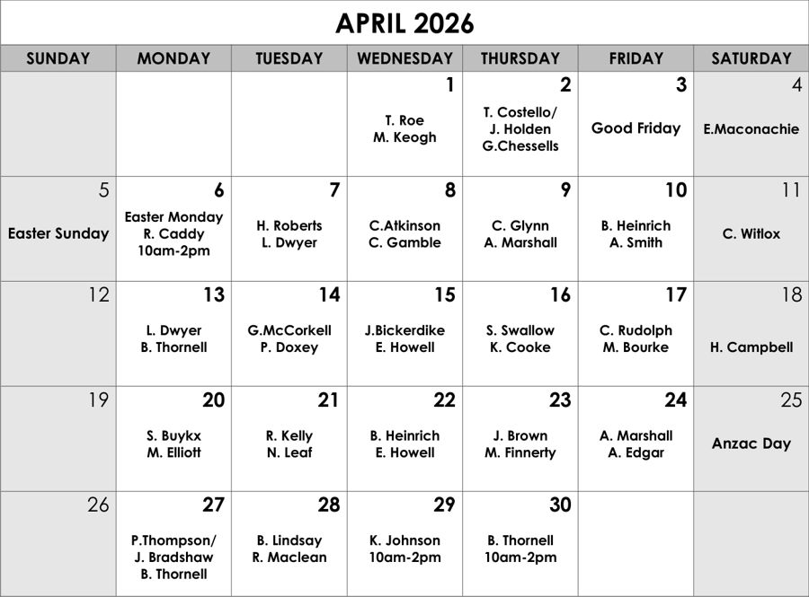 April roster