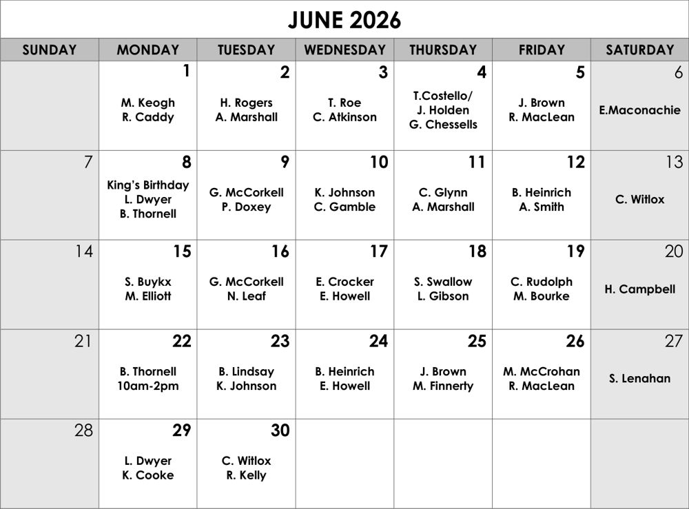 June roster