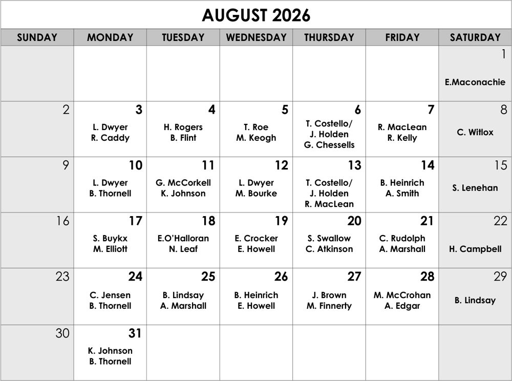 August roster