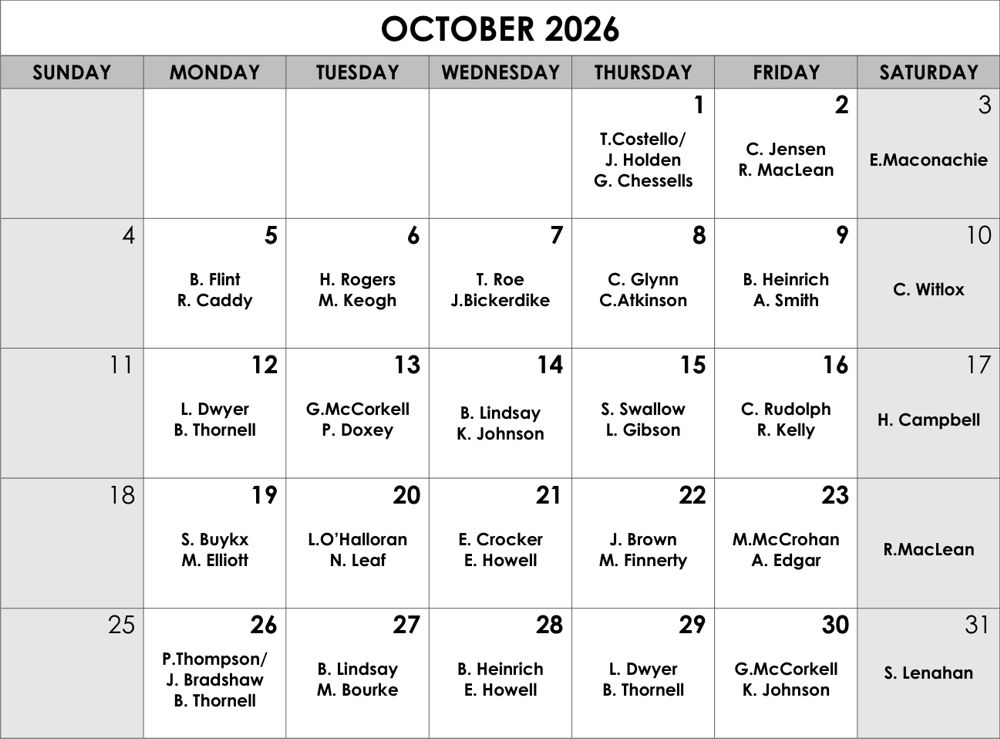 Oct roster